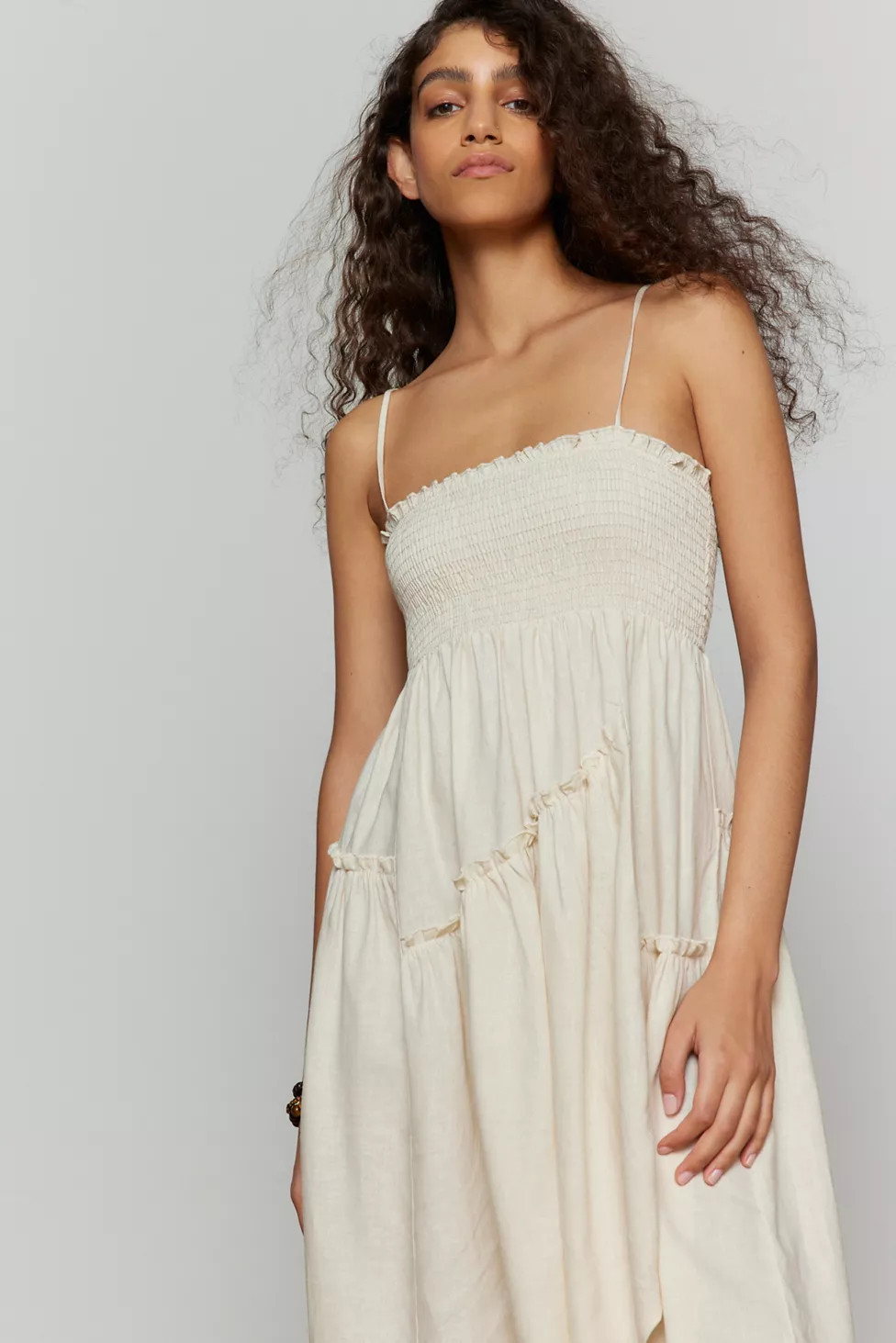 Urban Renewal EcoVero™️ Linen Asymmetrical Smocked Midi Dress | Urban Outfitters (US and RoW)