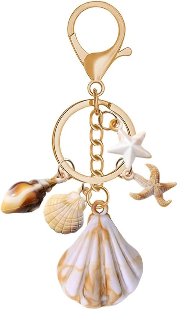 Beach Seashell Keychain Charm for Girls Ocean Starfish Key Chain Gold Bag Keyring Beach Theme Gif... | Amazon (US)