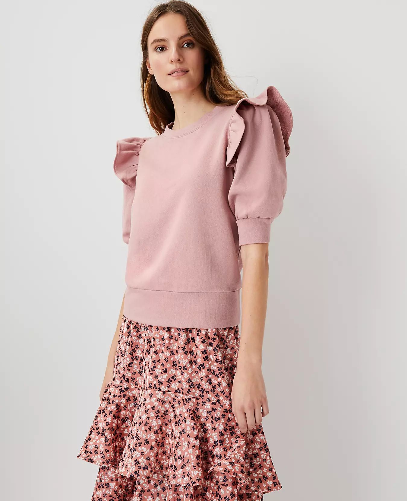 Ruffle Puff Sleeve Sweatshirt | Ann Taylor (US)