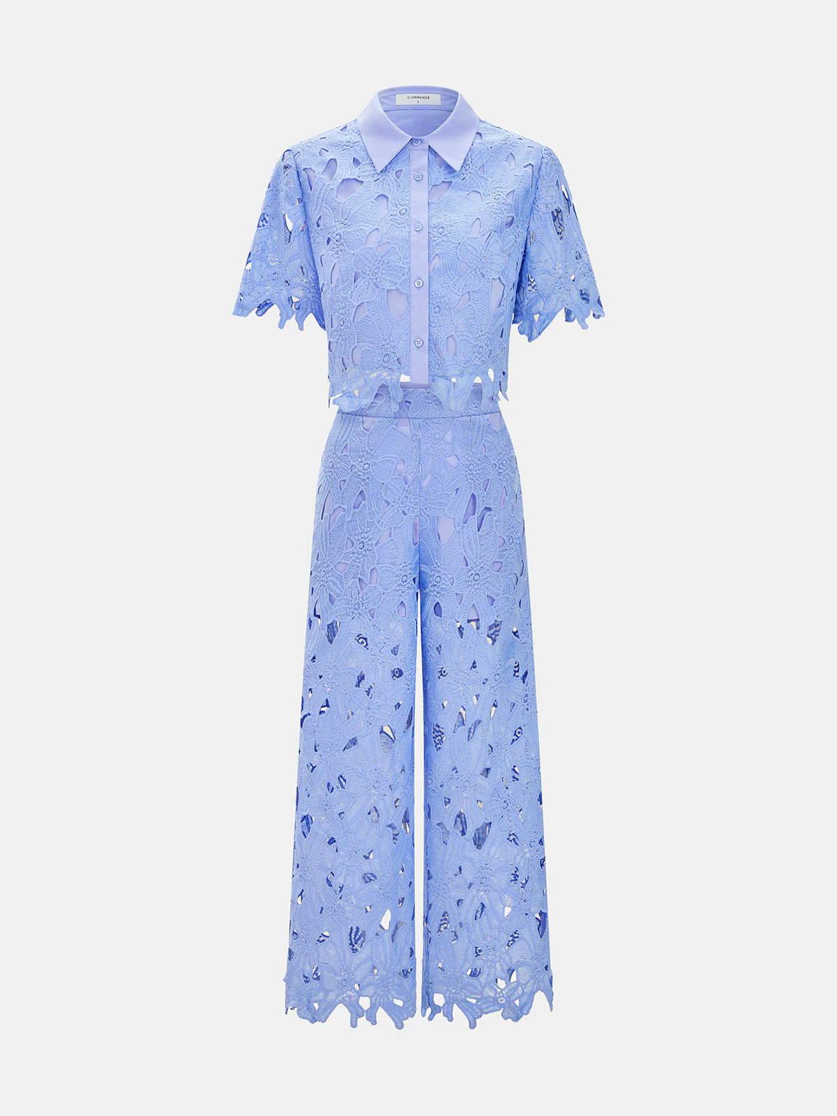 Cutout Lace Short Sleeve Top & Pants Set | Commense