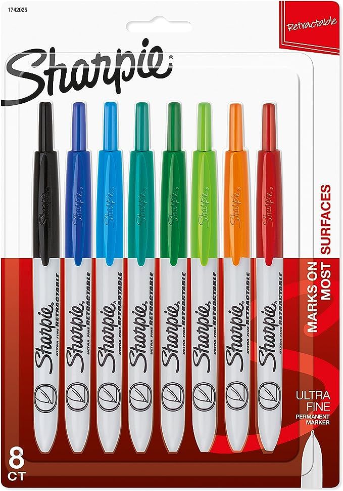 Sharpie 1742025 Retractable Permanent Markers, Ultra Fine Point, Assorted Colors, 8-Count | Amazon (US)