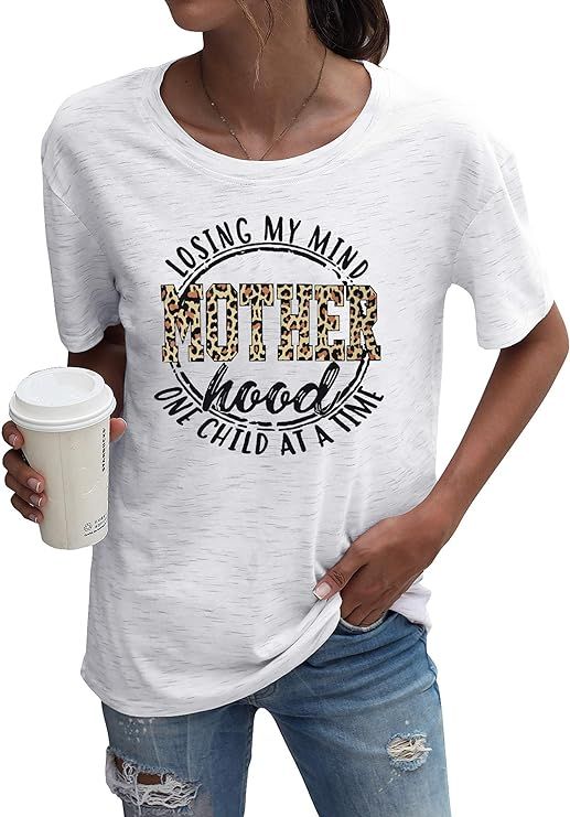 Women Mom Life T-Shirts Leopard Lips Stripe Graphic Shirts Funny Letter Printed Tee Tops Mother's... | Amazon (US)