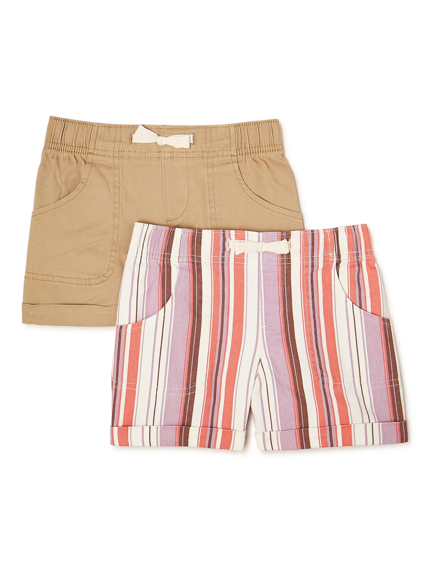 Wonder Nation Girls' Mid-Rise Solid and Printed Pull-On Shorts, 2-Pack, Sizes 4-18 & Plus | Walmart (US)