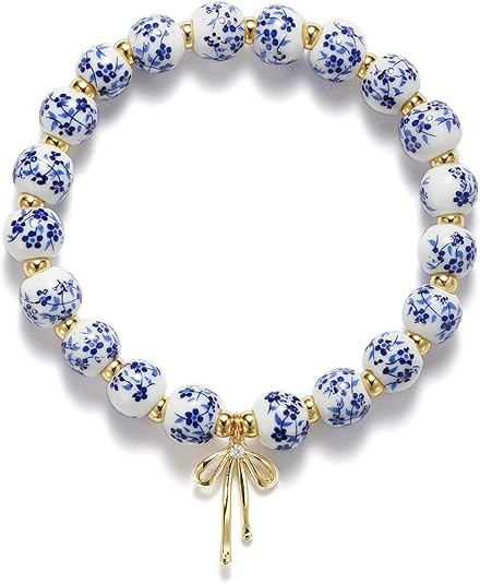 Beads Bow Charm Bracelet for Women Flower Vintage Bracelet Handmade Stretch Beaded Dainty Romanti... | Amazon (US)
