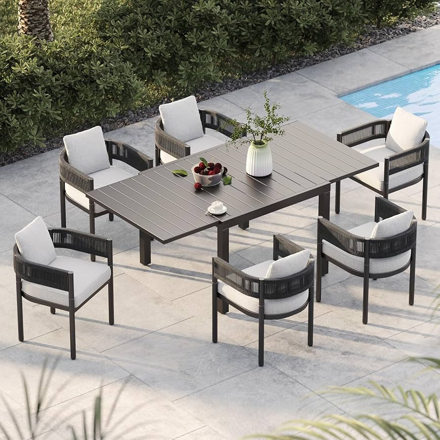 Grand patio 7-Piece Outdoor Dining Set for 6 with 1 Rectangle Expandable Table for 4-6 Person, Me... | Amazon (US)