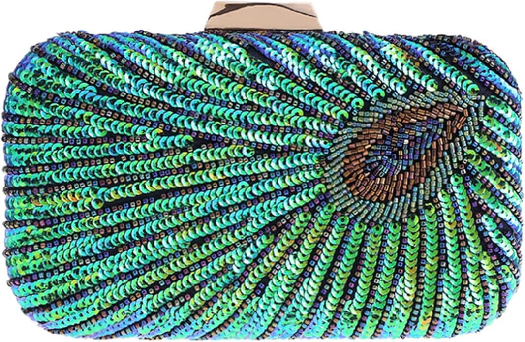 BWKUNOLF Beaded Sequin Peacock Evening Clutch Bags Party Wedding Purse | Amazon (US)
