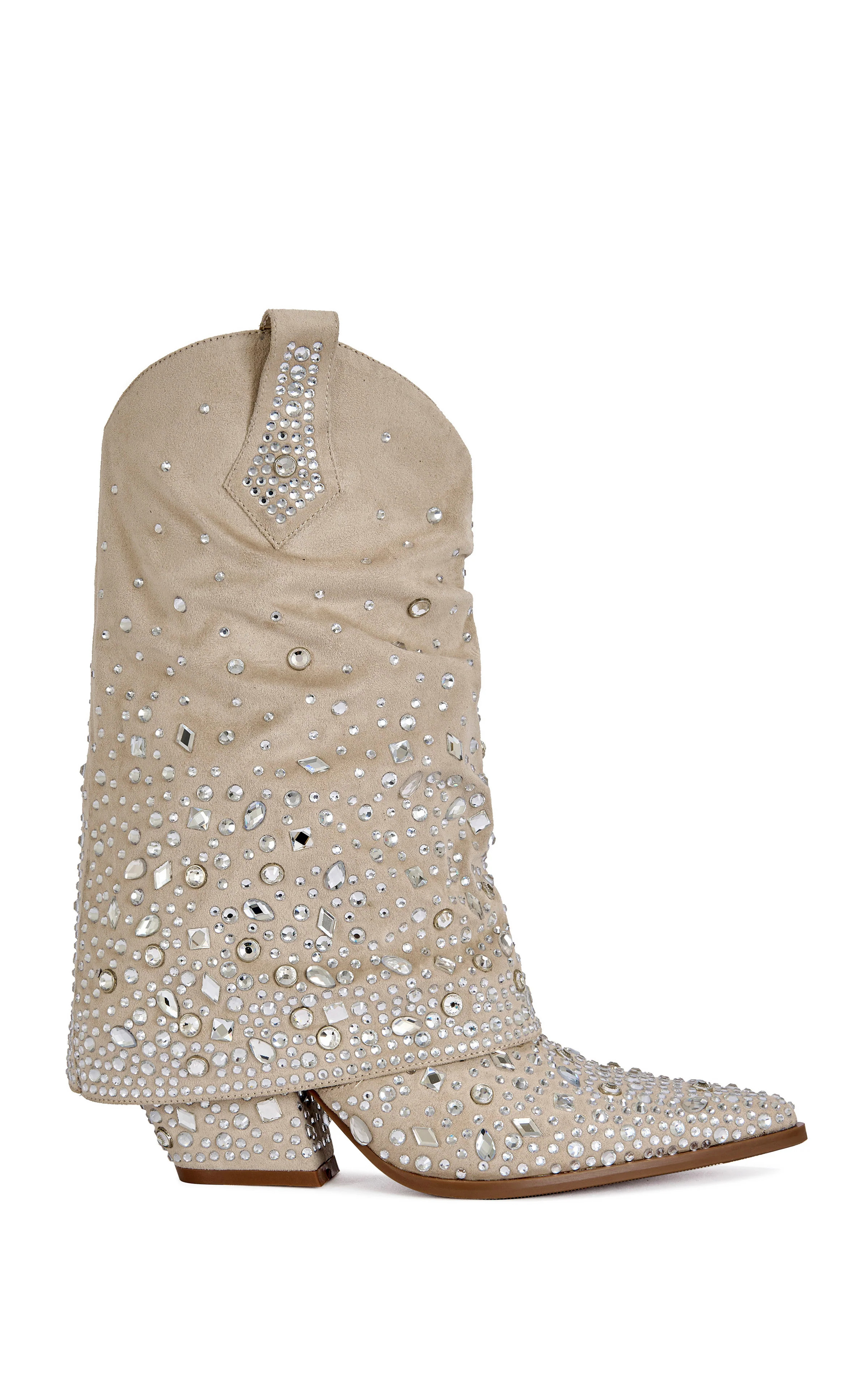 CHRISTOS-BEIGE EMBELLISHED WESTERN BOOTIE | Azalea Wang