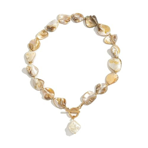 Chunky Shell Choker Necklace for Women Colorful Irregular Shell Beaded Necklaces Baroque Pearl Pendant Necklace Boho Summer Beach Jewelry for Women (Pearl A Style) | Amazon (US)