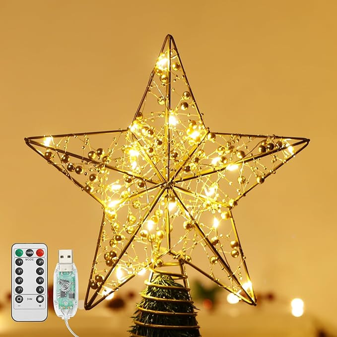 Lewondr Christmas Star Tree Topper, USB Powered Remote Controlled 11 Inch Christmas Tree Topper B... | Amazon (UK)