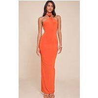 Burnt Orange Slinky Bead Detail Halter Maxi Dress | PrettyLittleThing US