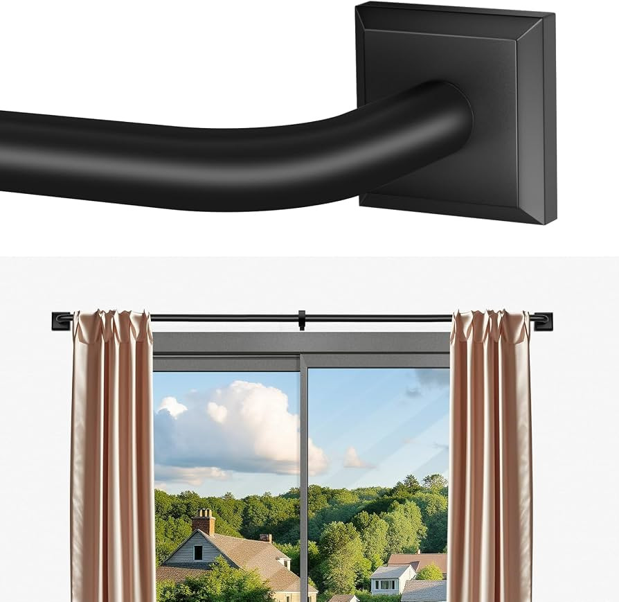 Black Curtain Rods for Windows 28-48Inch Heavy Duty French Return Rod, Wrap Around Blackout Curta... | Amazon (US)