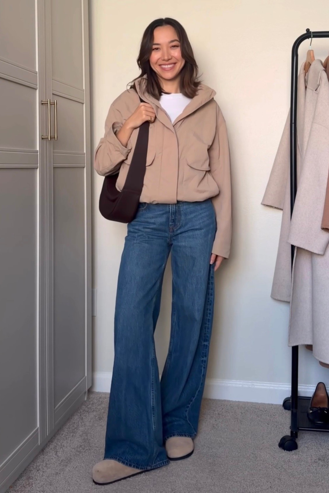 The perfect everyday casual chic spring jacket 

Lululemon always effortless evolve jacket xs 
Abercrombie wide leg jeans 24 regular runs big 

#LTKootd