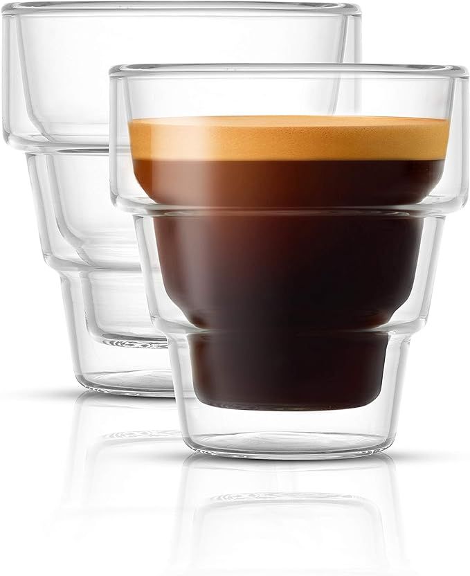 JoyJolt Pila Double Walled Espresso Glasses, Set of 2 Espresso Cups 3 Ounce Capacity. Stackable T... | Amazon (US)