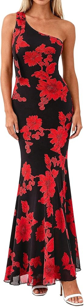 PRETTYGARDEN Womens Summer One Shoulder Maxi Dress 2026 Floral Sleeveless Bodycon Mesh Long Beach... | Amazon (US)