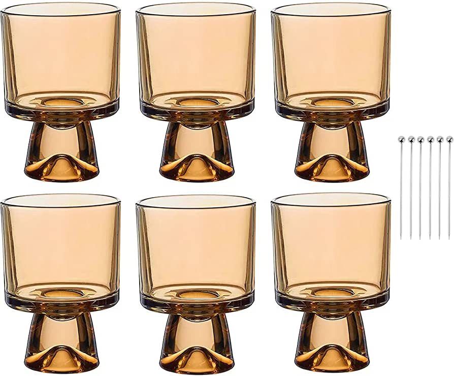 WELTAZ Glass Martini Glasses Amber [6 PACK] 8 Ounces Cocktail Glasses for Martini Hand Blown Crys... | Amazon (US)