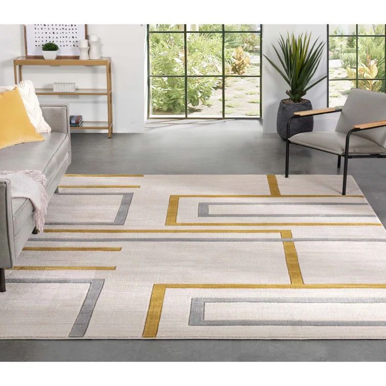 Fiona Geometric Gold/Ivory/Gray Area Rug | Wayfair North America