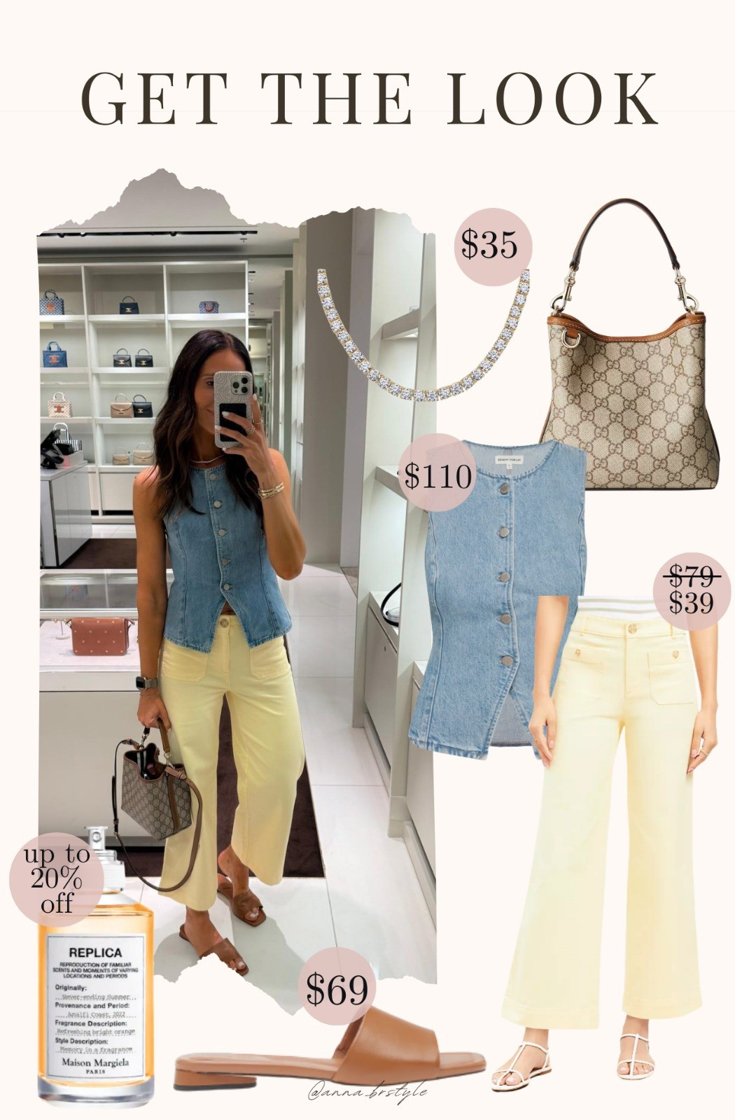 Today’s shopping outfit - size down in jeans , I sized up half size in sandals, sephora sale, yellow pants, butter yellow, cropped pants, gucci bag, denim vest 

#LTKFindsUnder50 #LTKFindsUnder100 #LTKSaleAlert