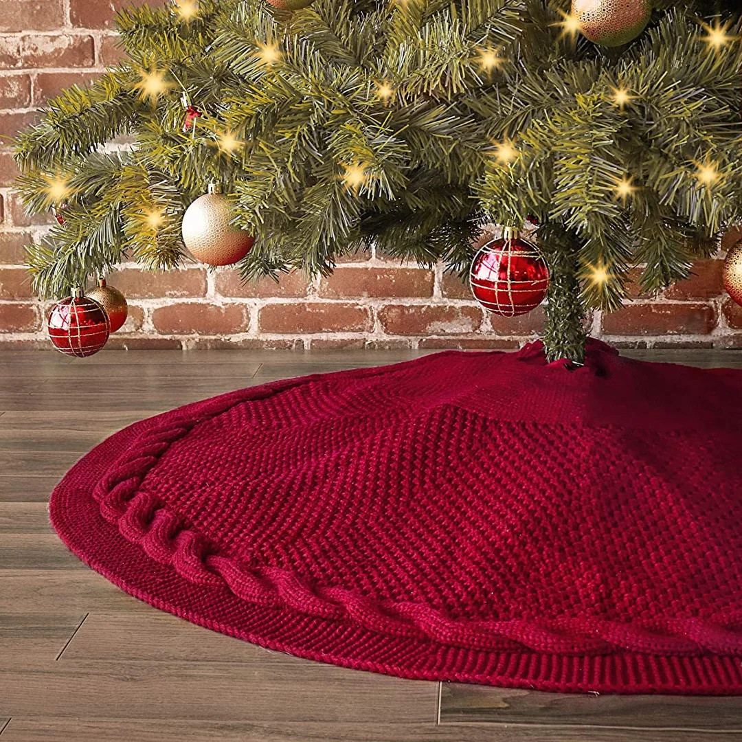 Christmas Tree Skirt 48 Inches Cable Knit Knitted Thick - Etsy | Etsy (US)