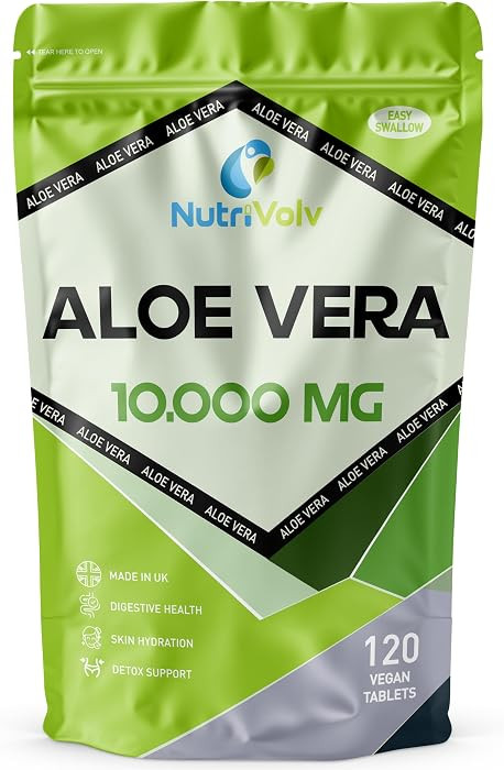 NutriVolv Aloe Vera 10,000mg - 120 Tablets | Natural Skincare, Colon Cleanse & Digestion Support ... | Amazon (UK)