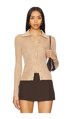 Alice + Olivia Nealie Ribbed Polo in Tan from Revolve.com | Revolve Clothing (Global)