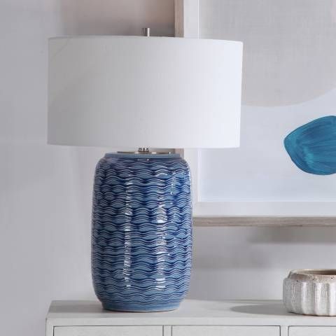Uttermost Sedna Blue Wavy Texture Ceramic Table Lamp | Lamps Plus