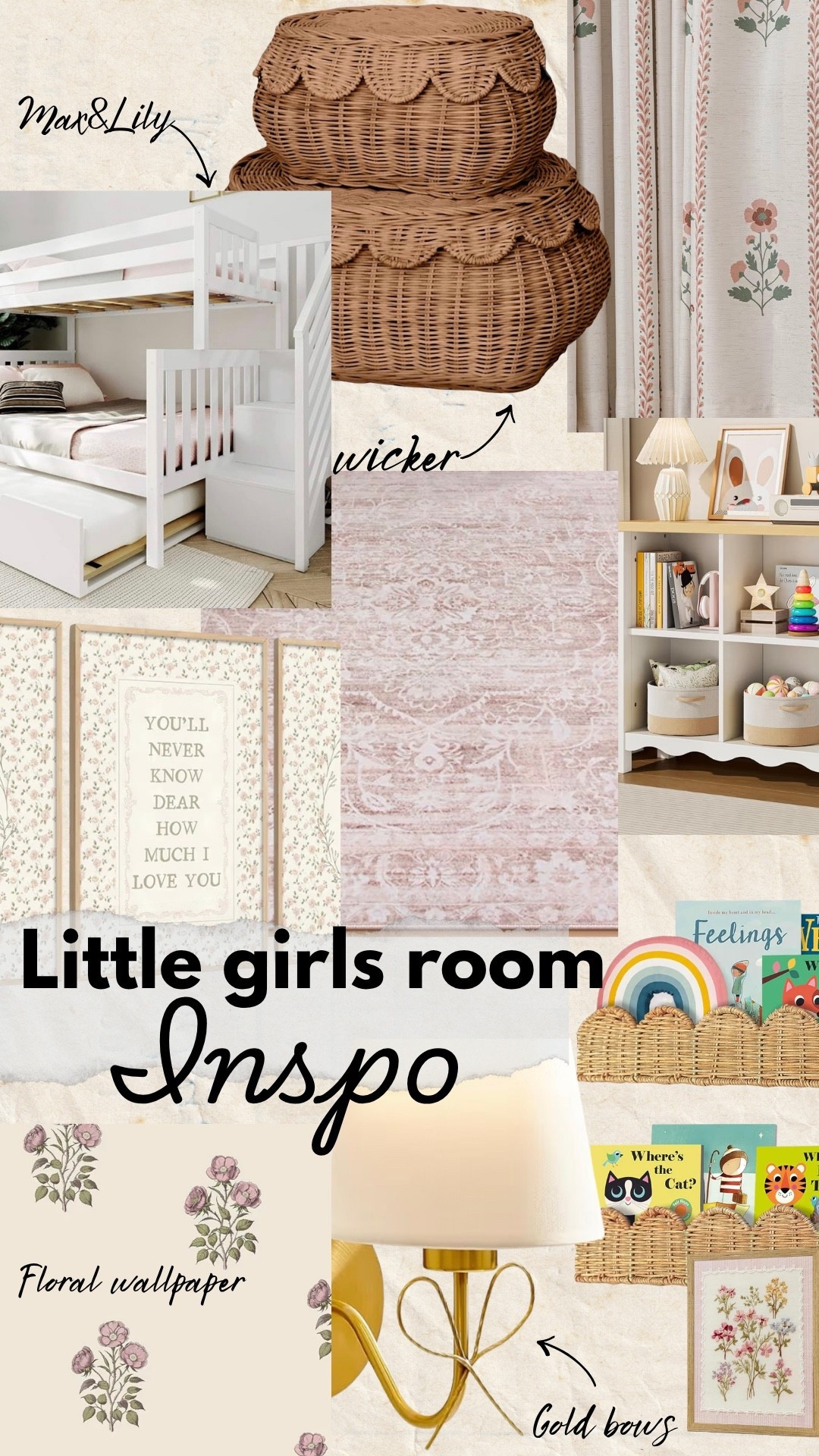 Dreaming up the girls’ room ✨ Wicker touches, pink florals, and the cutest Max & Lilly bunk bed—soft, sweet, and totally cozy for my little ladies 💕 #MaxAndLilly #GirlsRoomInspo #RoomGoals 

#LTKBaby #LTKHome #LTKKids