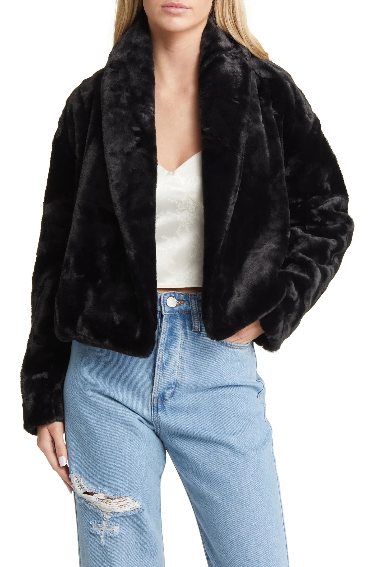 BLANKNYC Shawl Collar Faux Fur Crop Jacket | Nordstrom | Nordstrom