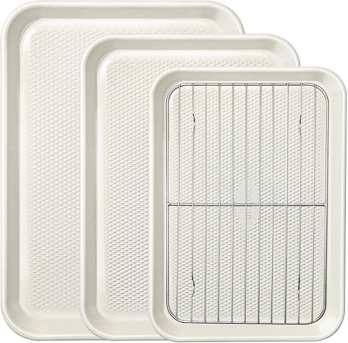 3-Piece Baking Sheet Set with Wire Rack - Half/Quarter/Jelly Roll Pans (12x17/9x13/10x15 Inch), N... | Amazon (US)