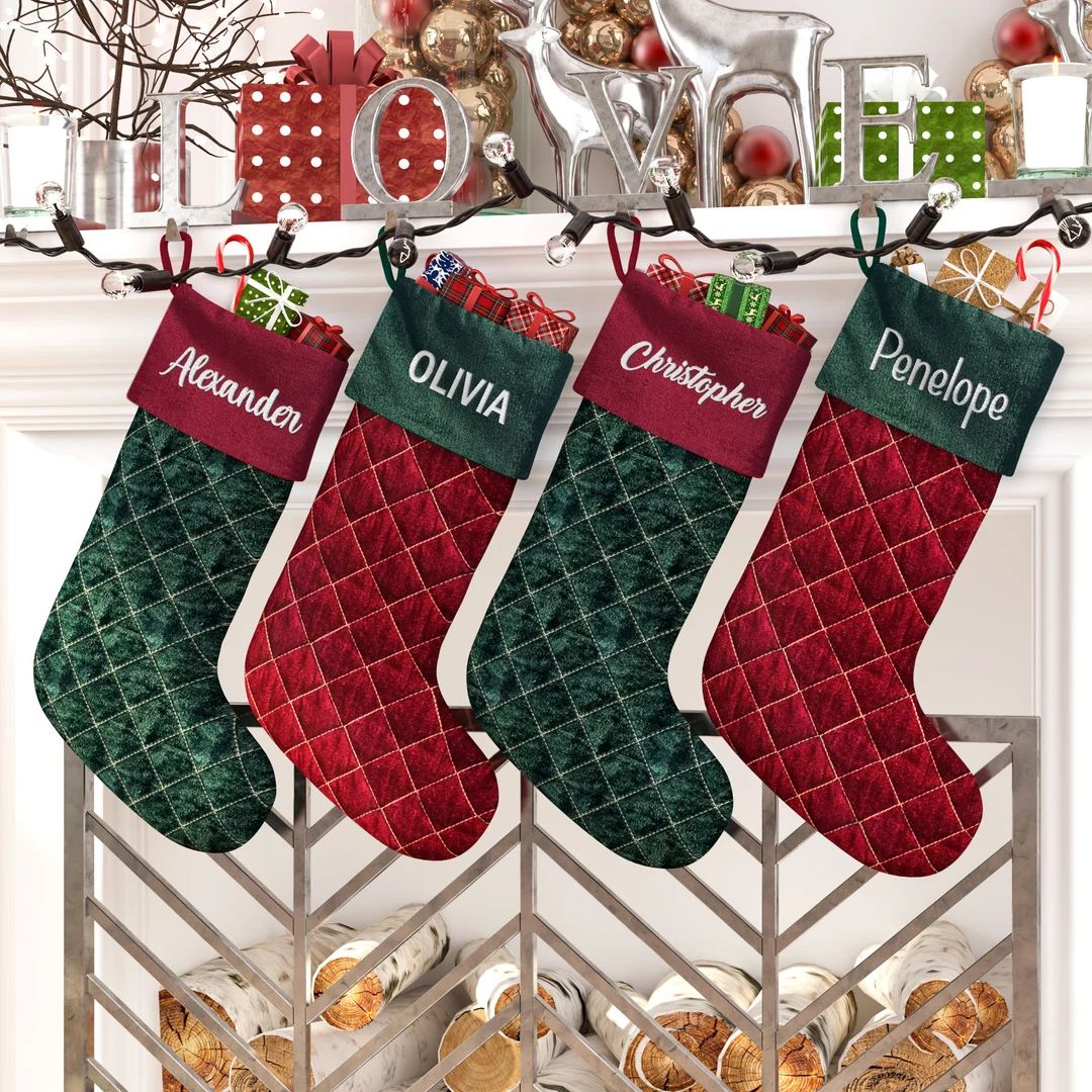 Custom Christmas Stocking Velvet Red and Green Holiday - Etsy | Etsy (US)