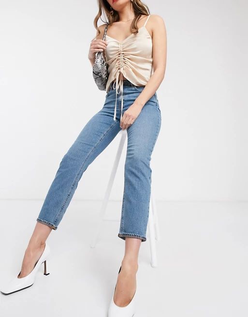 ASOS DESIGN recycled high rise farleigh 'slim' mom jeans in mid vintage wash | ASOS (Global)
