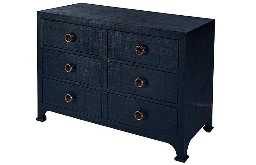 Kos 6-Drawer Raffia Dresser, Navy | One Kings Lane