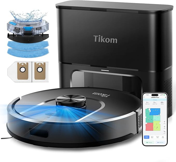 Tikom Robot Vacuum and Mop, 6000Pa Robotic Vacuum Cleaner with Self-Emptying Base, 90 Days Capaci... | Amazon (US)