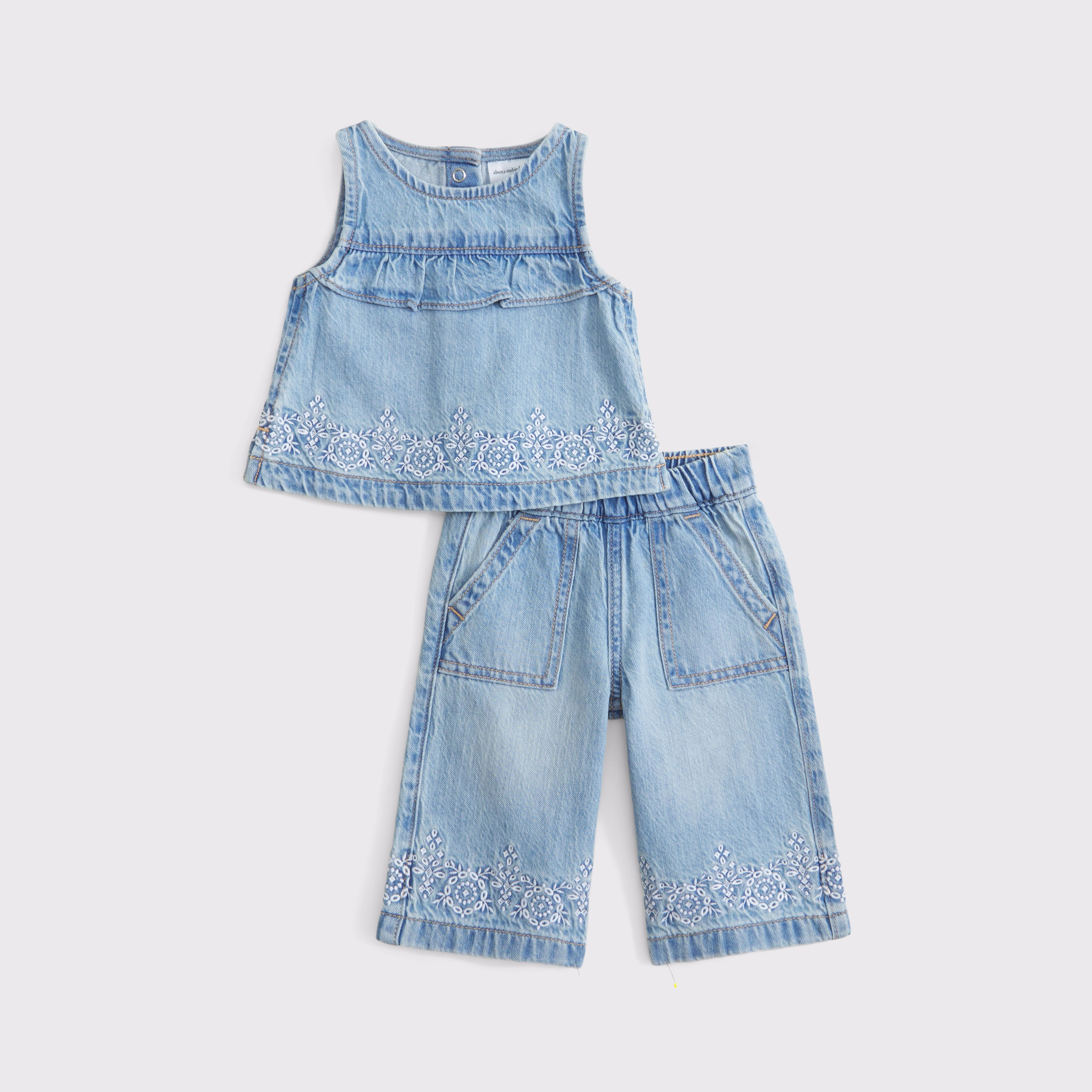 baby denim embroidered top & pants set | Abercrombie & Fitch (US)
