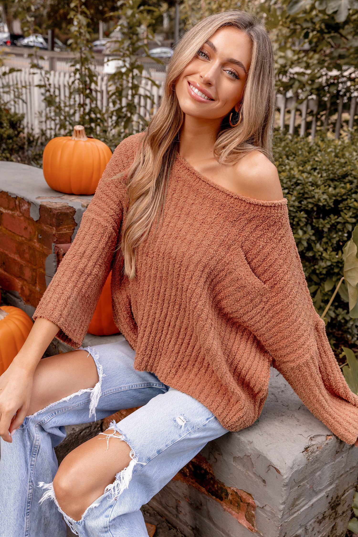 Ribbed Fuzzy Knit One-Shoulder Sweater | Cupshe US