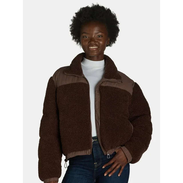 Liv & Lottie Women’s Teddy Fleece Puffer Jacket with Pockets, Sizes S-XL - Walmart.com | Walmart (US)