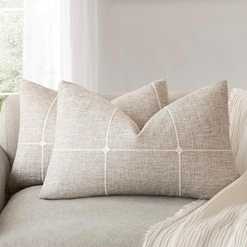 Foindtower Pack of 2 Decorative Faux Linen Jacquard Check Throw Pillow Covers Farmhouse Lumbar Cu... | Amazon (US)