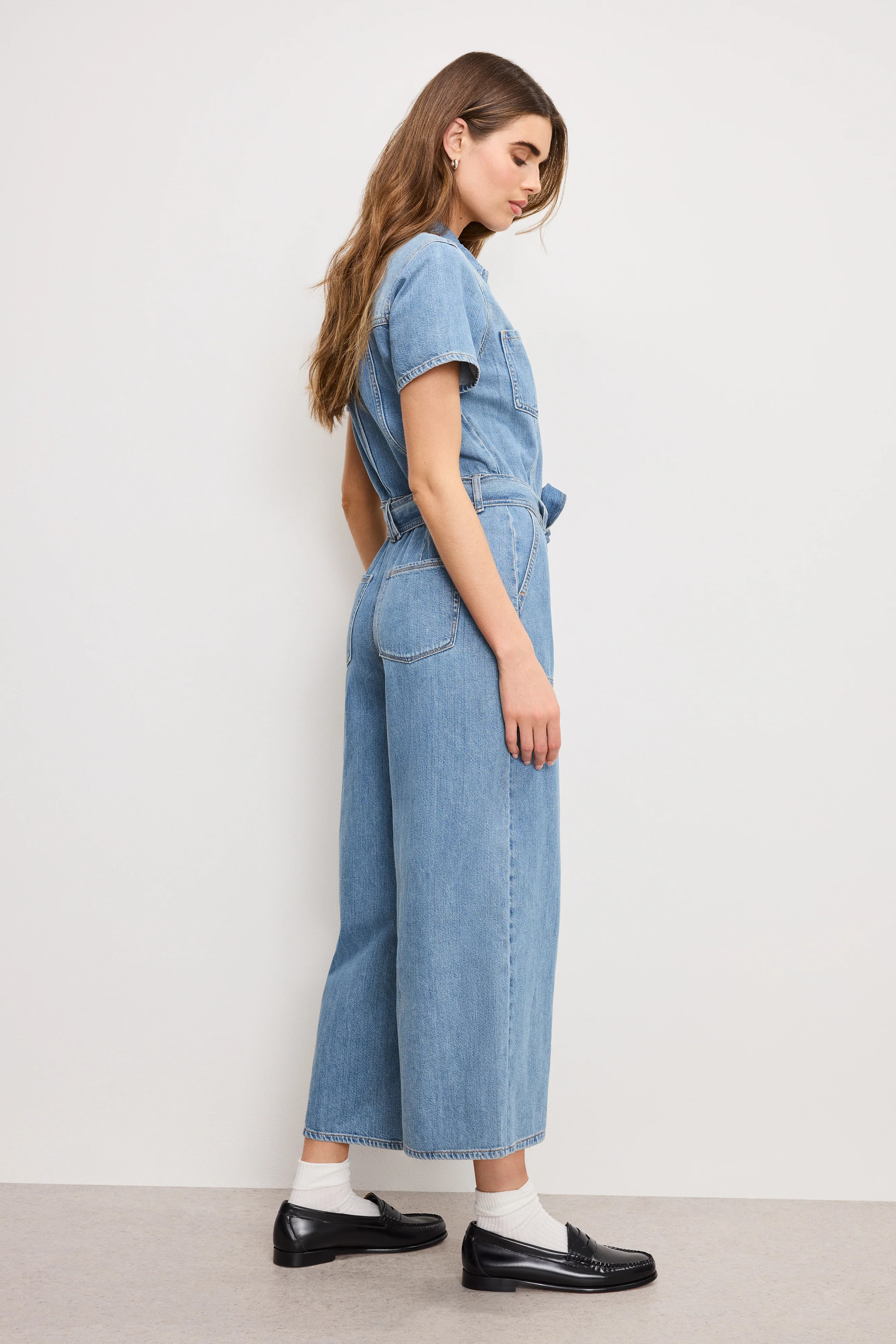 FIT FOR SUCCESS LITE LINEN DENIM CROPPED JUMPSUIT | INDIGO786 - GOOD AMERICAN | Good American