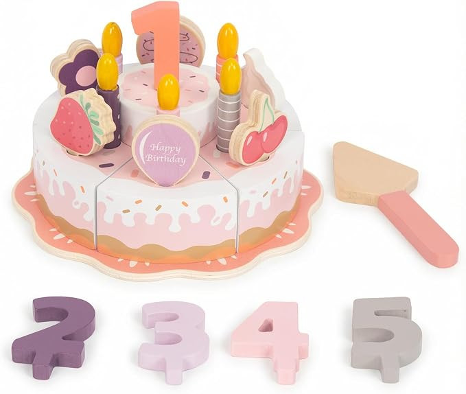 Pretend Play Food for Toddlers 2-5, Wooden Birthday Fake Cake with Candles and Numbers,Tea Party ... | Amazon (US)