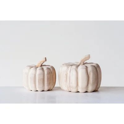 Hand-Carved Paulownia Wood Pumpkin The Holiday AisleÂ® Size: 4.25" H x 6.5" W x 6.5" D | Wayfair North America