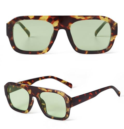 SDINM Green Sunglasses for Women Trendy Fashion Thick Frame Square Aviator Green Lens Sun Glasses Shades | Amazon (US)