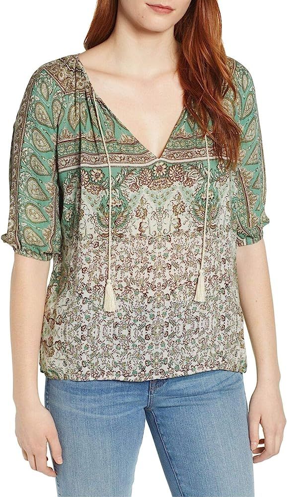 Lucky Brand Women's Printed Kelly Peasant Top | Amazon (US)