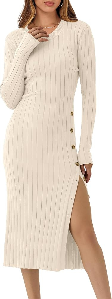 Slim Fitted\uff0cButton Down Slit Side\uff0cCasual Soft Lightweight Dresses\uff0cElegant Semi-For... | Amazon (US)