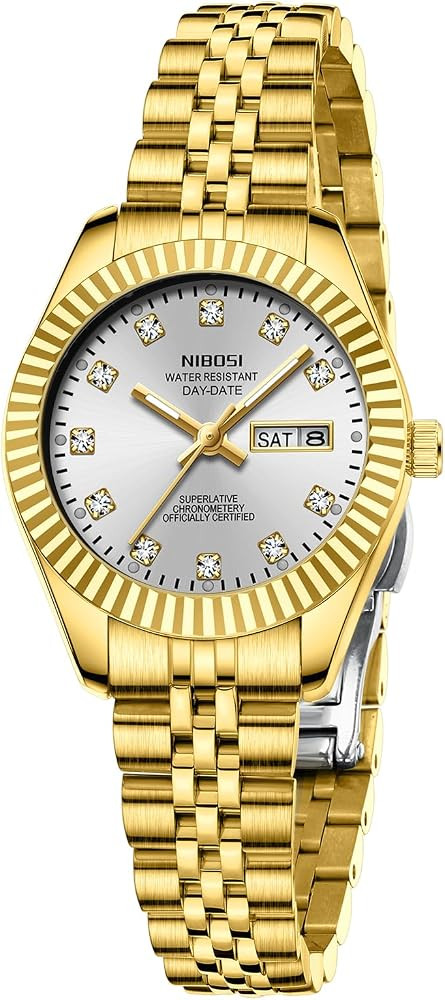 NIBOSI Women's Analog Quartz Watch, Gold Silver Stainless Steel, Day Date | Amazon (US)