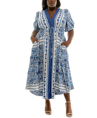 Taylor Plus Size Floral-Print Puff-Sleeve Maxi Dress - Macy's | Macy's