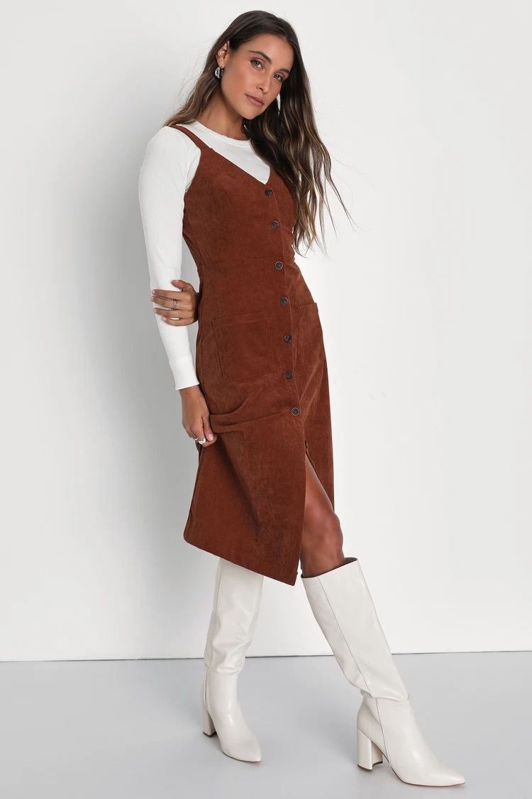 Certainly the Sweetest Brown Corduroy Button-Front Midi Dress | Lulus (US)