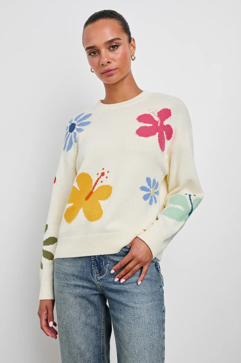 ZOEY SWEATER - IVORY HIBISCUS | Rails