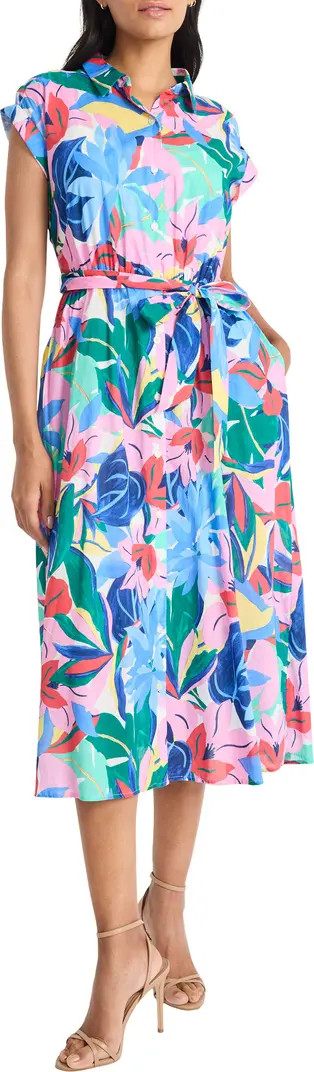 Floral Cap Sleeve Cotton Voile Shirtdress | Nordstrom Rack