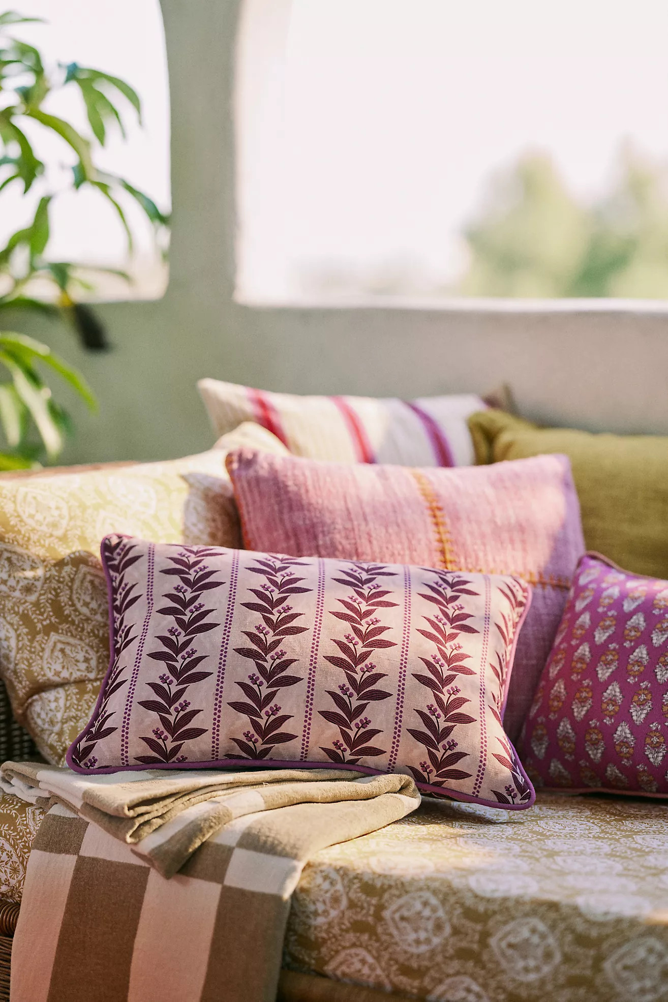 Calista Linen Printed Floral Pillow | Anthropologie (US)