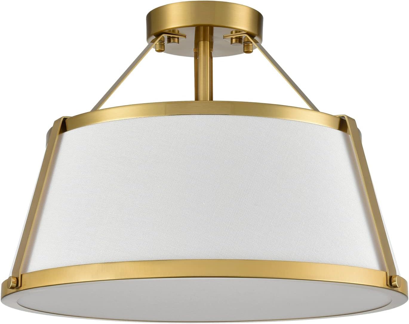 DANSEER Drum Ceiling Light Semi Flush Mount Gold Finish Dimmable LED for Bedroom Hallway Living R... | Amazon (US)