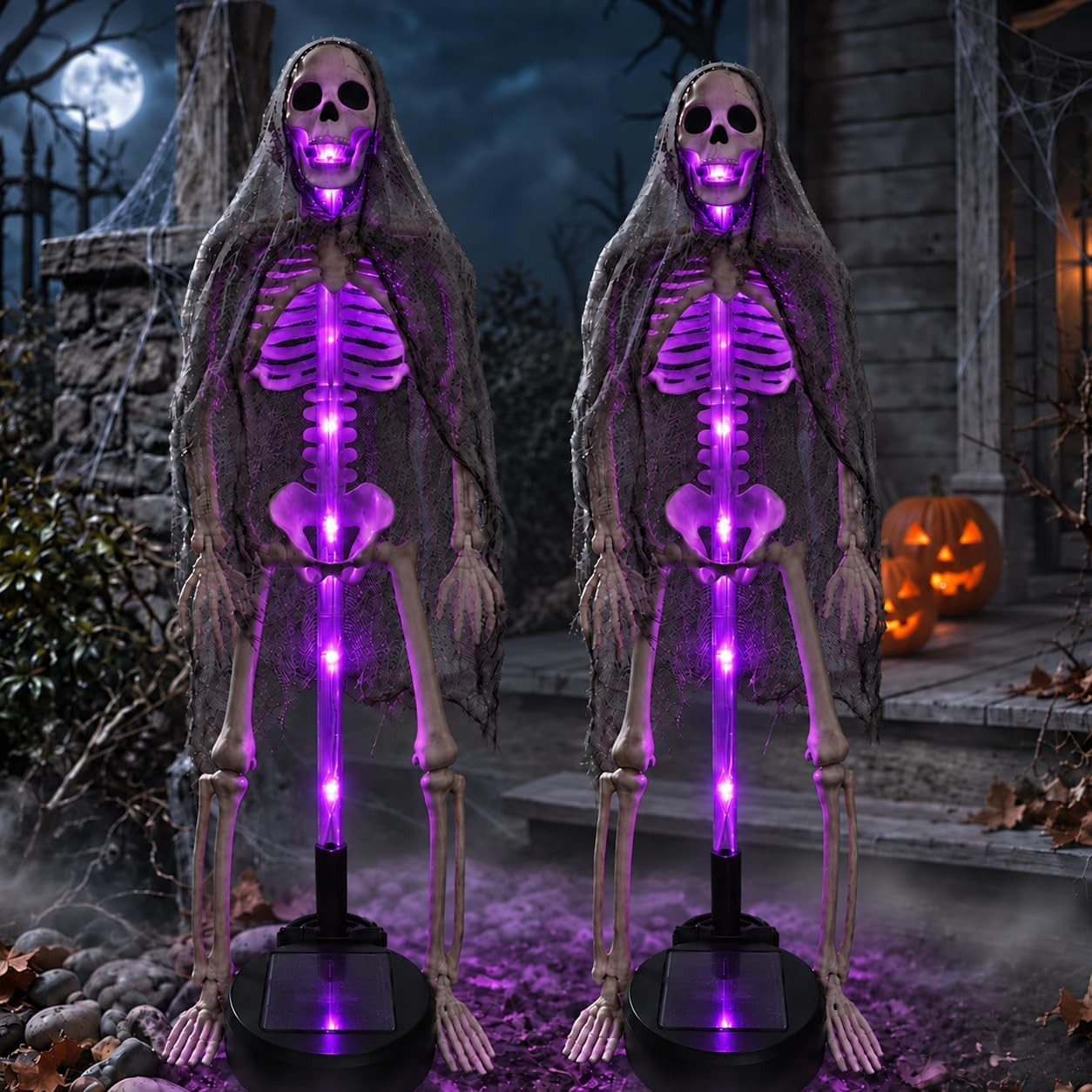 2Pack Halloween Lighted Skeleton Solar Yard Lights Outdoor Decor | Amazon (US)